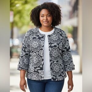 Jones New York Women's Canvas Cotton Jacket - Blue/White Paisley - Size XL